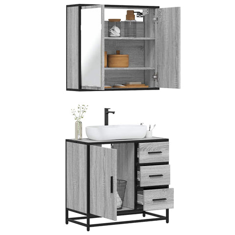 ZNTS 2 Piece Bathroom Furniture Set Grey Sonoma Engineered Wood 3300898