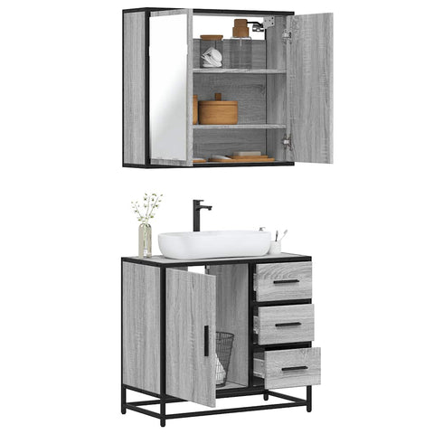 ZNTS 2 Piece Bathroom Furniture Set Grey Sonoma Engineered Wood 3300898