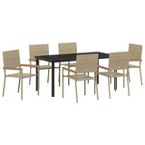 Garden Dining Set with Cushion 7 pcs Beige Poly Rattan 3379720