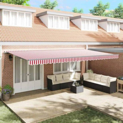 Retractable Awning Manual Red and white 600 x 300 cm Fabric 3331609