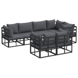 Garden Sofa Set with Cushion 7 pcs Black Steel 3378951