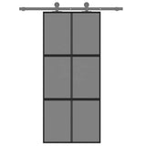 Sliding Door Black 90x205 cm Tempered Glass and Aluminium 155214