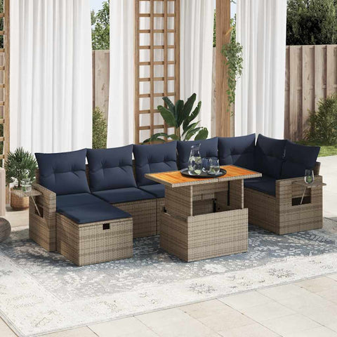 8 Piece Garden Sofa Set with Cushions Brown Poly Rattan Acacia 3328041