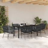 Garden Dining Set with Cushion 7 pcs Black Powder-Coated Steel 3380922