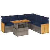 7 Piece Garden Sofa Set with Cushions Grey Poly Rattan Acacia 3327722