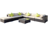 8 Pieces PE Rattan Corner Sofa with Thick Cushions, Aluminium Outdoor Rattan Garden Furniture T3398P320006