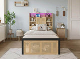 Wooden bed, With charging port and LED strip light, 3ft single bed 90190cm, Storage compartments in N604P336373N