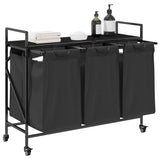 Laundry Basket 3 Compartments with Wheels Black Oak 859090
