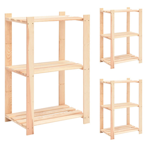 3-Tier Storage Racks 3 pcs 60x38x90 cm Solid Pinewood 150 kg 3051122