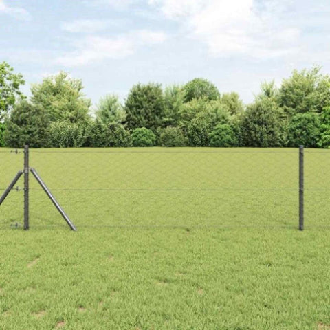 Fence with Posts Grey 0.6 x 10 m PVC-coated steel 3352772