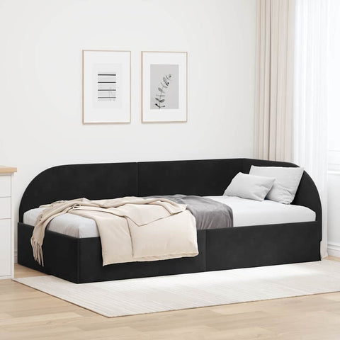 Corner Bed Frame with Headboard Black 90 x 200 cm Velvet 42016651