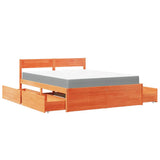 Bed with Drawers and Mattress Wax Brown 160x200 cm Solid Wood Pine 3281894