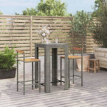 3 Piece Garden Bar Set Grey Poly Rattan&Solid Wood Acacia 3187711