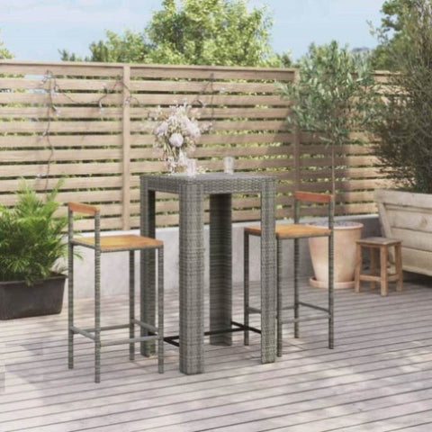 3 Piece Garden Bar Set Grey Poly Rattan&Solid Wood Acacia 3187711