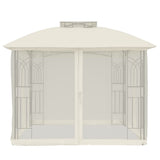 Gazebo with Double Roof and Mesh Walls Cream 2.94x2.94 m Steel 368454
