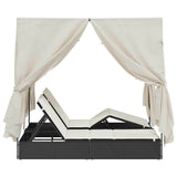 Double Sun Lounger with Roof Black 205 x 129 x 200 cm PE rattan 3376127