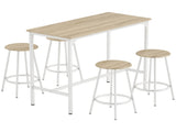 5 Piece Bar Table Set for 4 with Stools, Metal Frame, Footrest for Kitchen Natural Wood T3398P554304