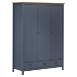 3-Door Wardrobe Hill Grey 127x50x170 cm Solid Pine Wood 288953