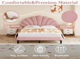 4ft6 Double Upholstered Velvet Bed, with Adjustable Chic Petal Headboard, Velvet Platform Bed N652P169591