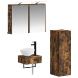 Bathroom Cabinet Set 4 pcs Smoked Oak Engineered Wood 3407371