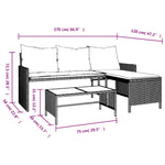 Garden Sofa with Table and Cushions L-Shaped Black Poly Rattan 365571