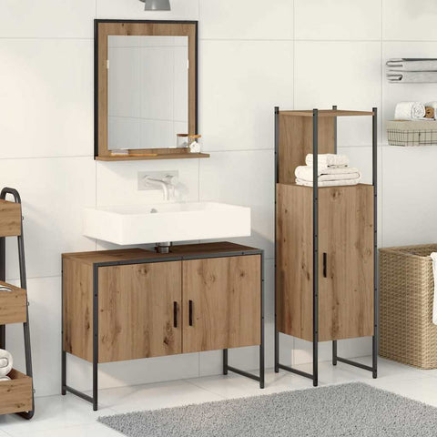 Bathroom Furniture Set with Door 3 pcs Brown 33 x 33 x 102.5 cm 3334375