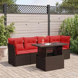 5 Piece Garden Sofa Set with Cushions Brown Poly Rattan Acacia 3326095