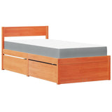 Bed with Drawers and Mattress Wax Brown 100x200 cm Solid Wood Pine 3281906
