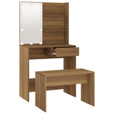 Dressing Table Set with LED Brown Oak Engineered Wood 3114114