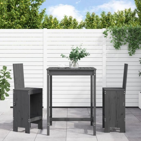 3 Piece Garden Bar Set Grey Solid Wood Pine 3157765