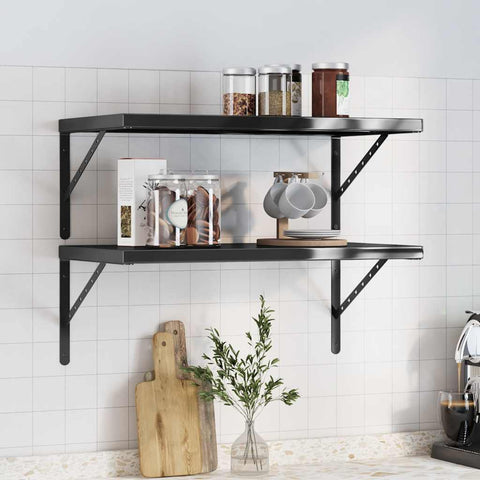 Wall Shelves 2 pcs 75x40 cm Black Stainless Steel 3214514