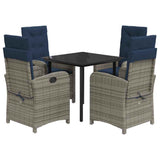 5 Piece Garden Dining Set with Cushions Grey Poly Rattan 3212441