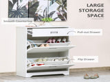 Shoe Cabinet, Slim Storage Cabinet with Drawer, 2 Flip-up Doors and Adjustable Shelf, Narrow T3398P329488