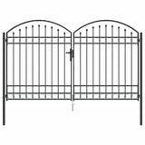 Fence Gate with Lock Assen Grey 301 x 224.5 cm Steel 42008936