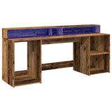 Desk with LED Lights Old Wood 200x55x91 cm Engineered Wood 3309445