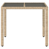 Garden Table with Glass Top Beige 90x90x75 cm Poly Rattan 365527