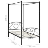 284433 Canopy Bed Frame without Mattress Black Metal 90x200 cm