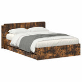 Bed Frame with Storage Smoked Oak 135 x 190 cm Engineered Wood 3433952