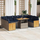 10 Piece Garden Sofa Set with Cushions Grey Poly Rattan Acacia 3327757