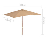 ZNTS Garden Parasol with Wooden Pole 200x300 cm Taupe 44514