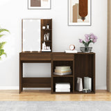 LED Dressing Table with Cabinet Brown Oak Engineered Wood 3120187