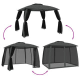 Gazebo with Double Roof and Mesh Walls Anthracite 2.93x2.93 m Steel 368449