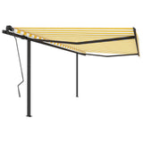 ZNTS Manual Retractable Awning with Posts 4x3 m Yellow and White 3070138