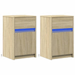 ZNTS Bedside Cabinets with LED Lights 2 pcs Sonoma Oak Engineered Wood 852003