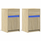 ZNTS Bedside Cabinets with LED Lights 2 pcs Sonoma Oak Engineered Wood 852003