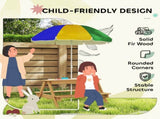 Kids Picnic Table, Sand and Water Table with Wooden Benches, Adjustable Parasol and Storage Bins, T3398P348570