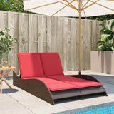 Sun Lounger with Cushions Brown 114x205x73 cm Poly Rattan 368294