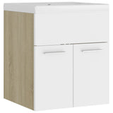 Sink Cabinet with Built-in Basin White and Sonoma Oak Engineered Wood 3070816