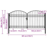 Fence Gate ASSEN Double Door with Arched Top Steel 300x150 cm 143090