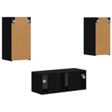TV Cabinet Set Wall-mounted 6 pcs Black Engineered Wood 3409061